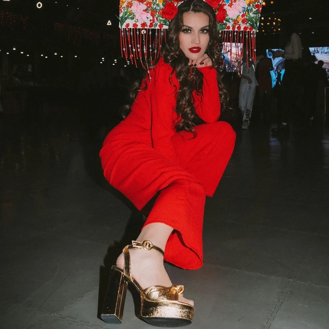 gold chunky heels