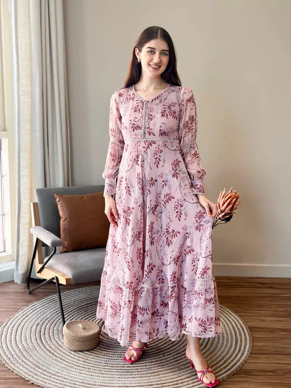 long pink floral dresses