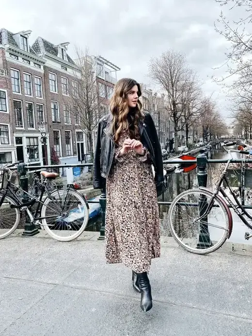 velvet or long-sleeved floral dress